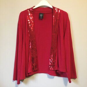 NWT Apple Red Sequin Trimmed Open Cardigan